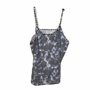 Faded Glory Womens Tank Top‎ Plus 2x Black White Striped Spaghetti Strap New